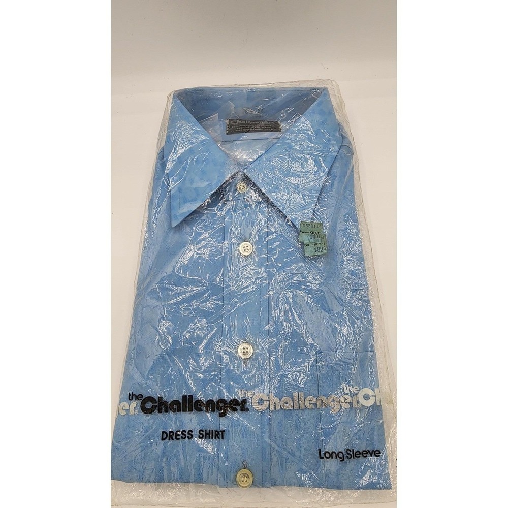 Vintage 70s/80s Kmart The Challenger Blue Dress Shirt 16.5 32/33 Long Sleeve NIB